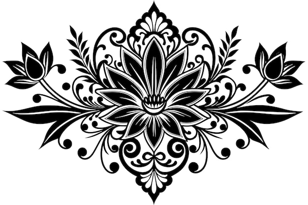 ein schwarz-weißes Design mit einem Design, das Hibiscus sagt