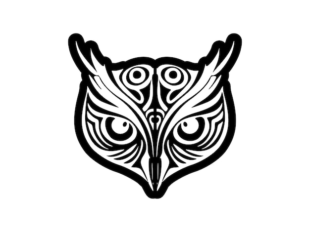 Ein schwarz-weißes Eulen-Gesichtstattoo mit polynesischen Motiven