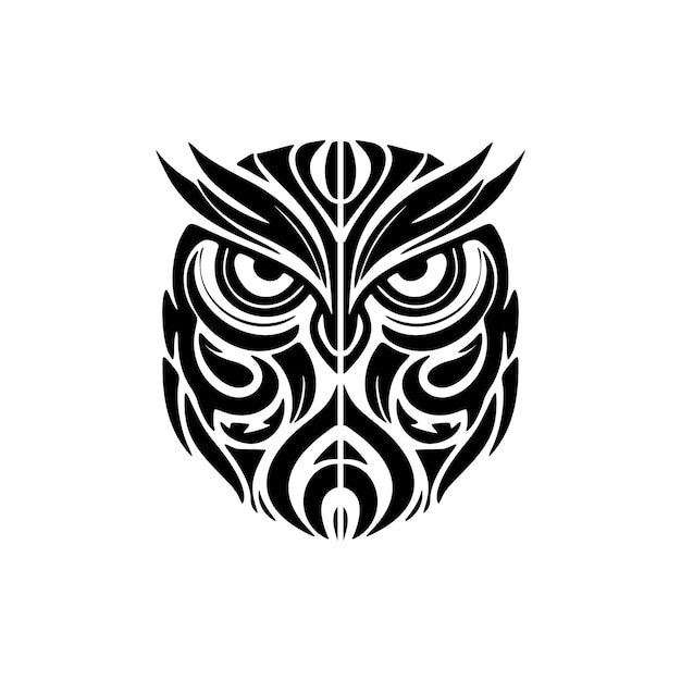 Ein schwarz-weißes Eulen-Tattoo mit polynesischen Motiven