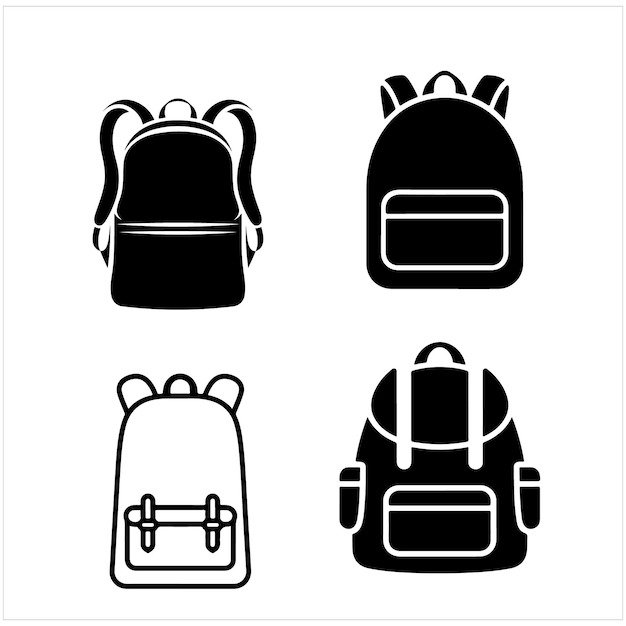 ein schwarz-weißes Foto eines Rucksacks mit einem Riemen, auf dem steht Rucksack