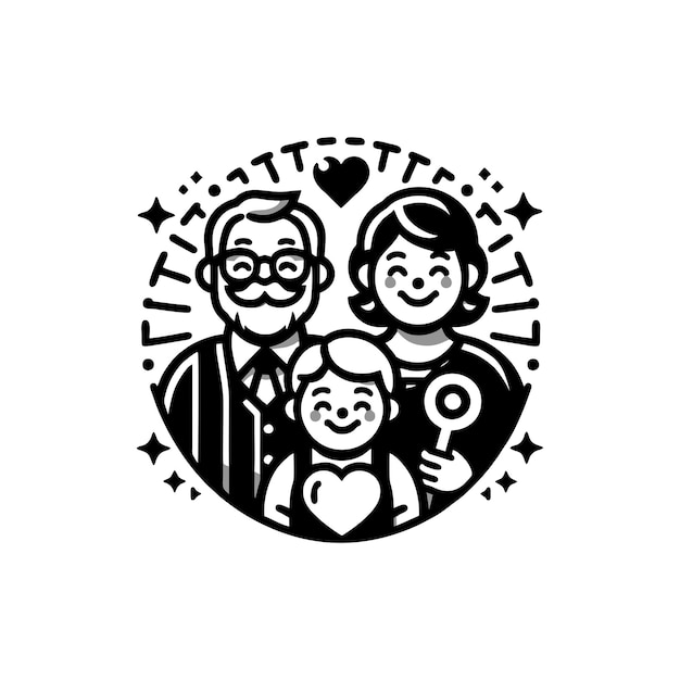 Vektor ein schwarz-weißes logo mit einer familie und einem baby