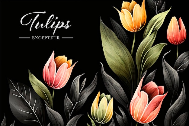 Vektor ein schwarzer hintergrund mit blumen und den worten tulpen