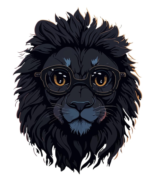 Ein schwarzer Löwe mit Brille und schwarzem Löwenkopf.