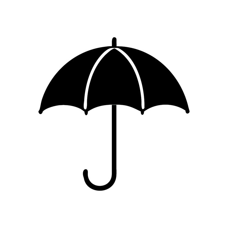 Ein schwarzer Regenschirm mit gekrümmtem Griff bietet einen wesentlichen Schutz vor Regen und Sonnenlicht