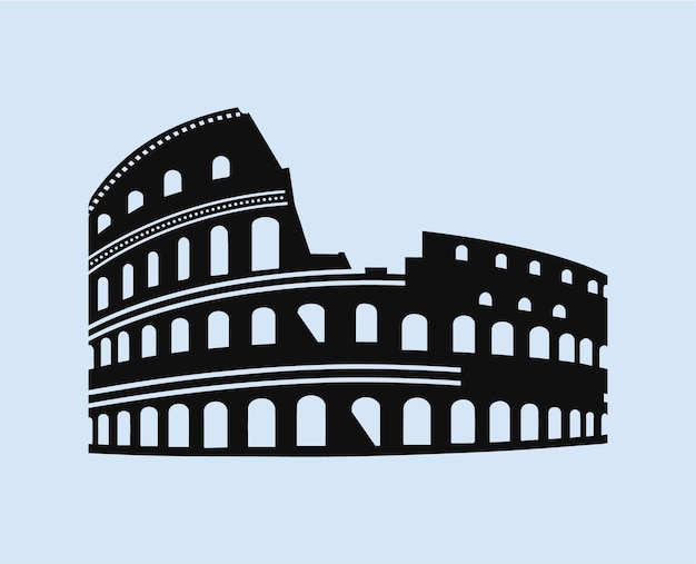 Vektor ein schwarzer silhouettenvektor des majestätischen kolosseums in rom