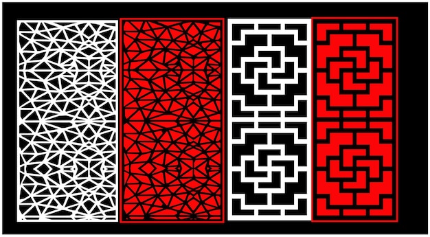Ein schwarzer und roter lasergeschnittener Bildschirm mit einem weißen Muster und dem Wort Hieroglyphe.