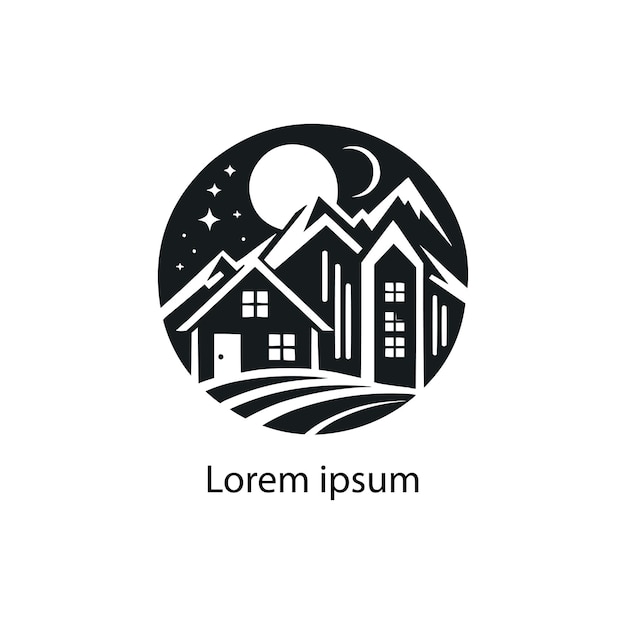 Ein schwarzes Immobilien-Logo auf weißem Hintergrund