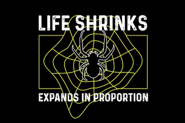 Ein schwarzes t-shirt mit der aufschrift „life shrinks“ dehnt sich proportional aus.