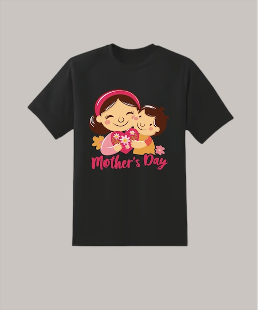 ein schwarzes T-Shirt mit einer Mutter und ihrem Kind darauf