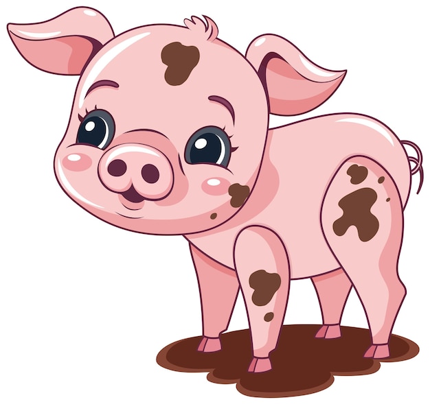 Ein schwein, bedeckt mit schlamm-cartoon-figur