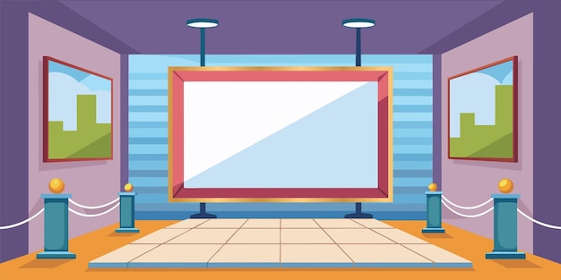 Vektor ein screenshot eines raumes mit einer lila wand und einem weißen quadrat an der wand