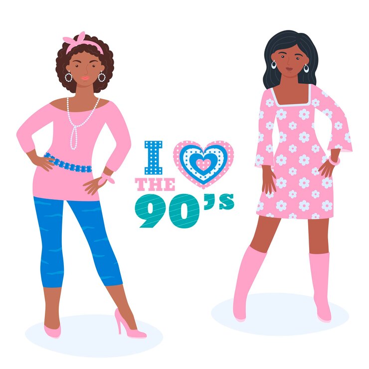Vektor ein set von mädchen im retro-stil 90 zeichen y2k zeichen mode der 90er jahre