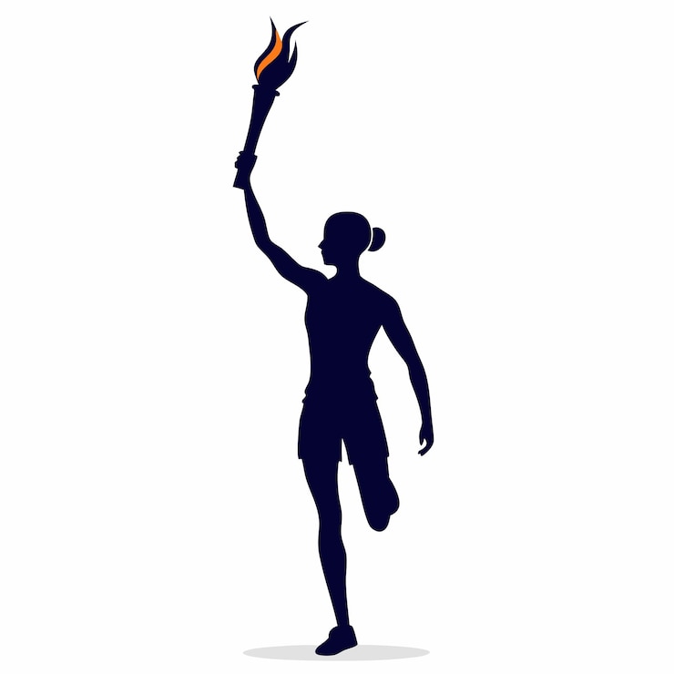 Vektor ein stehender sportmann, der eine fackel in der hand hält, vektorkunstillustration