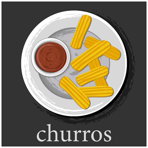 Ein stück churros auf einem teller mit schokoladensauce