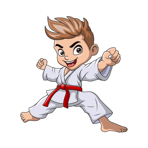 Ein süßer kleiner Junge trainiert Karate