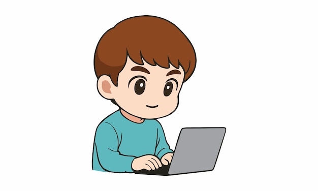 ein süßer Mann an seinem Schreibtisch arbeitet an der Laptop-Computer-Cartoon-Illustration