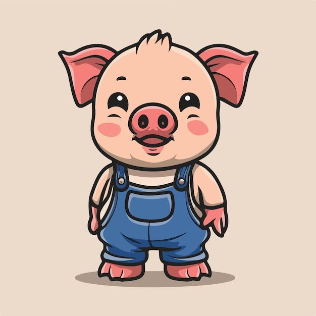 ein süßes kleines Baby-Schwein im Overall-Cartoon-Stil