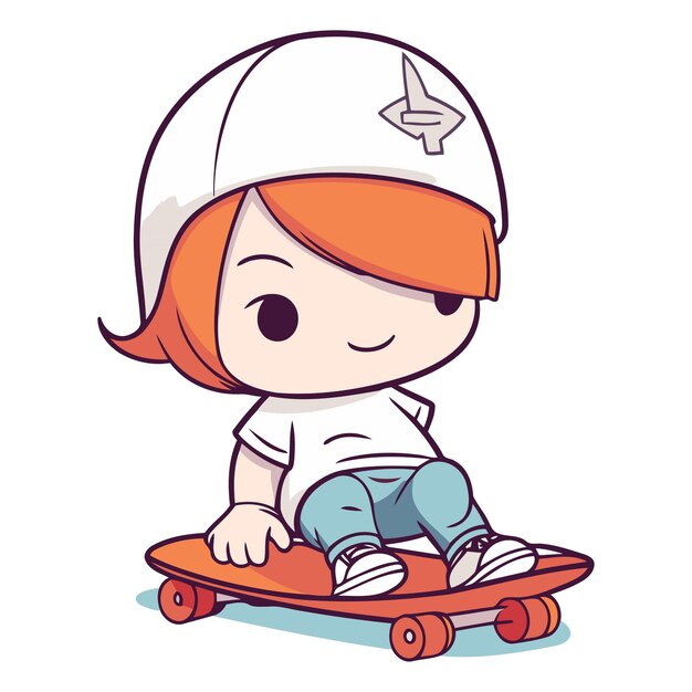 Vektor ein süßes kleines mädchen fährt skateboard auf einem weißen hintergrund