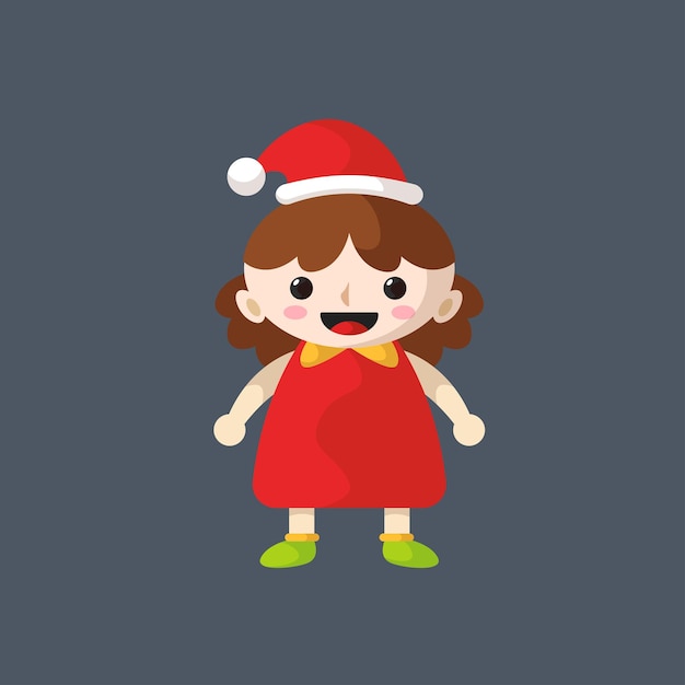 ein süßes Mädchen, das ein Weihnachtsmannskostüm in einem flachen Vektordesign trägt