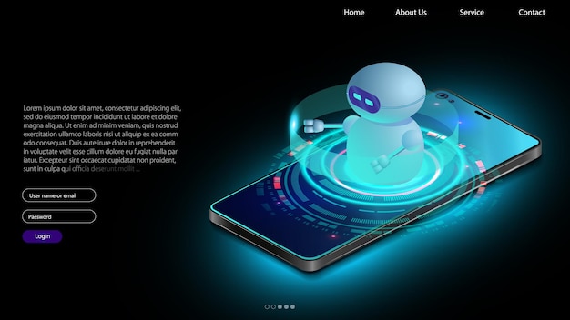 Vektor ein telefon mit einem roboter darauf und dem wort roboter auf dem bildschirm.