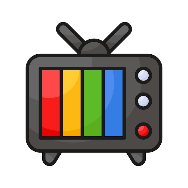 Ein TV-App-Symbol, das eine Fernseh- oder Streaming-Dienst-App bezeichnet, die von einem Bildschirm oder einer Antenne präsentiert wird