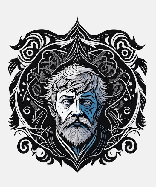 Vektor ein vektor-digital-art-vintage-tattoo eines philosophen design-t-shirt-illustration farbenfrohe vorlage