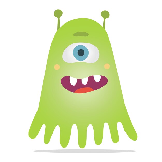 Ein vektormonster von grüner farbe mit tentakeln, einem zahnigen lächeln und einem auge.