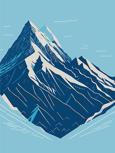Ein vektorverschneiter berg im winterporträt-kunstillustrationsdesign