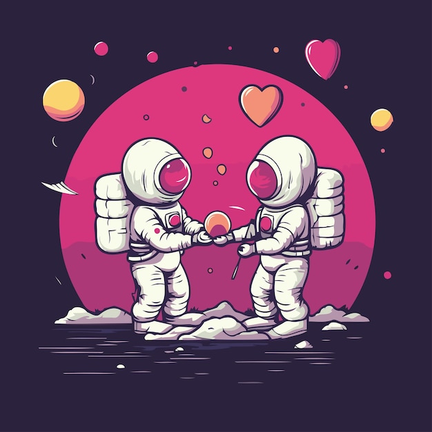 Vektor ein verliebtes astronautenpaar auf dem mond vektor-illustration