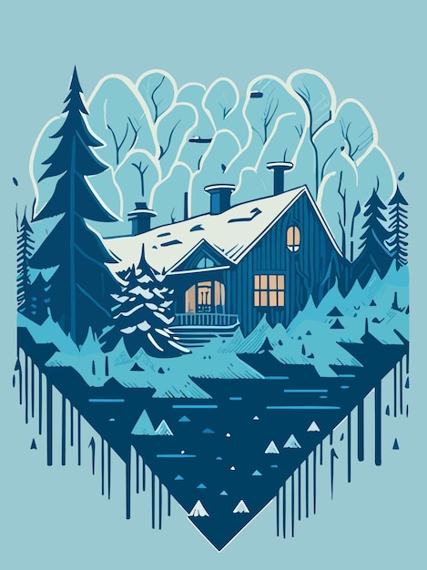 ein verschneiter Berghügel der Vektornatur im Winter, Porträt, Kunst, Illustration, Design