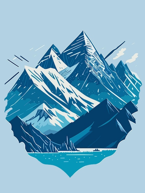 Ein verschneiter berghügel der vektornatur im winter, porträt, kunst, illustration, design