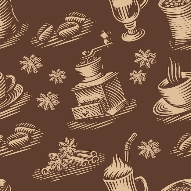 Ein vintage nahtloser hintergrund für ein kaffeethema