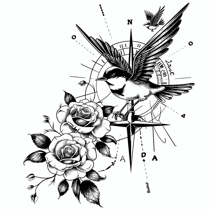 Vektor ein vogel sitzt auf einem zweig mit blumen im hintergrund