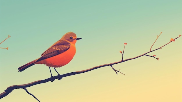 Vektor ein vogel sitzt auf einer zweige mit der sonne dahinter