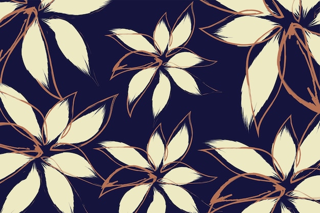 Ein von der Hand gezeichnetes Blumenmuster mit stilisierten cremefarbenen Blumen