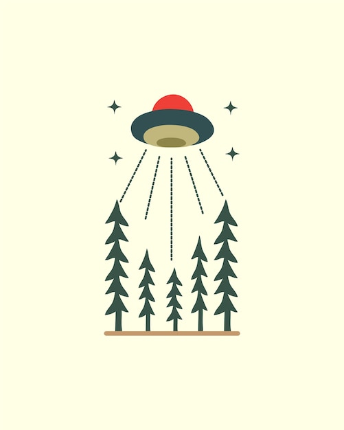 Ein wald, der von ufo-vektordesign angegriffen wird. t-shirt-design t-shirt-design