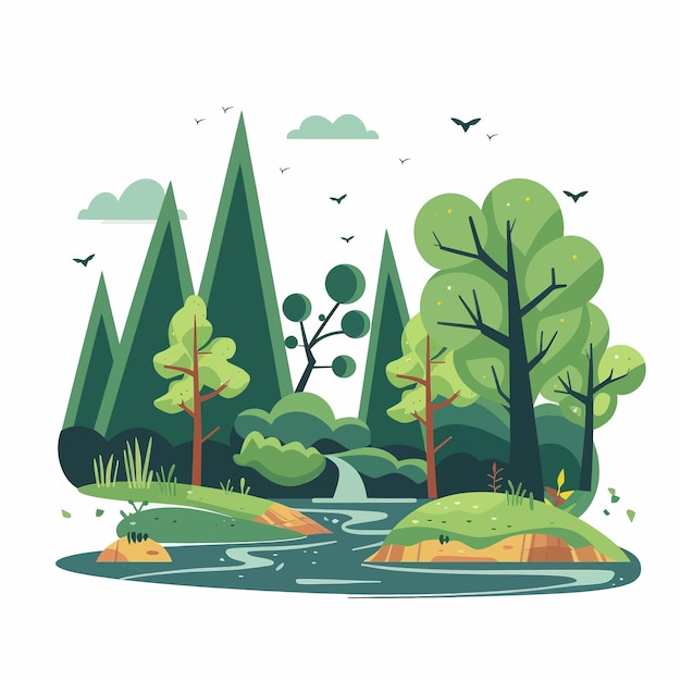 Ein Wald mit einem Fluss, der durch ihn fließt