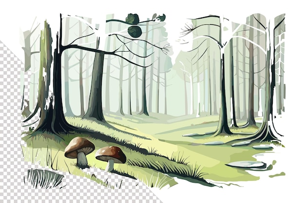 Ein Wald mit einem Pilz und einer Pfütze mit transparentem Hintergrund im PNG-Format
