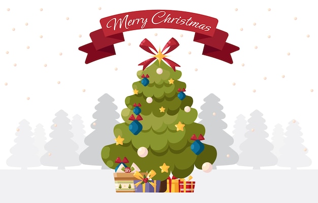 ein Weihnachtsbaum mit einem Banner, auf dem steht: "Glückliches Weihnachten"