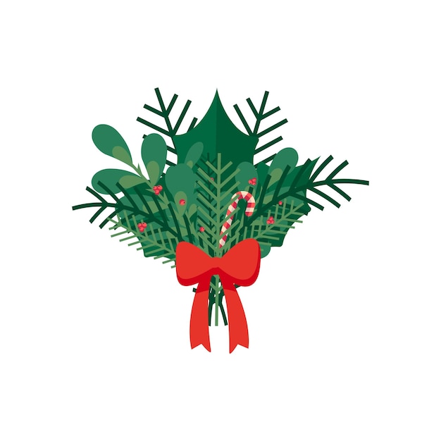 Ein weihnachtsbaumstrauß mit einer roten schleife. vektorgrafiken