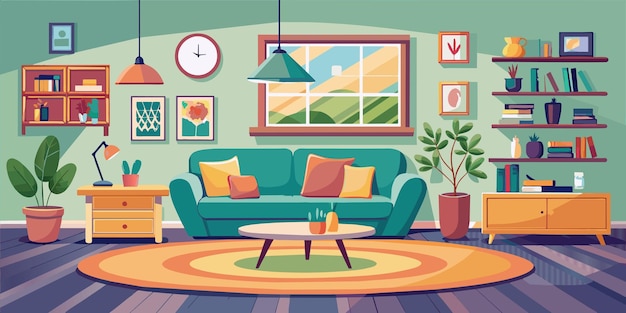 Vektor ein wohnzimmer mit einem sofa und einem coffee-tisch