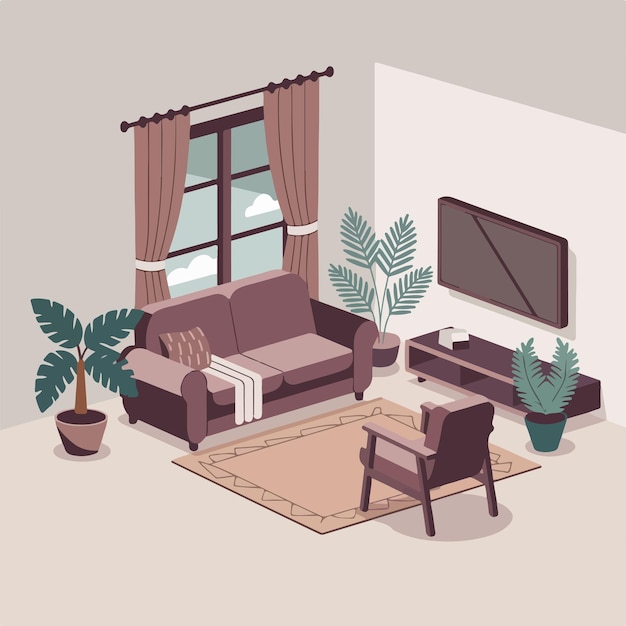 ein Wohnzimmer mit einem Sofa und einem Fernseher an der Wand
