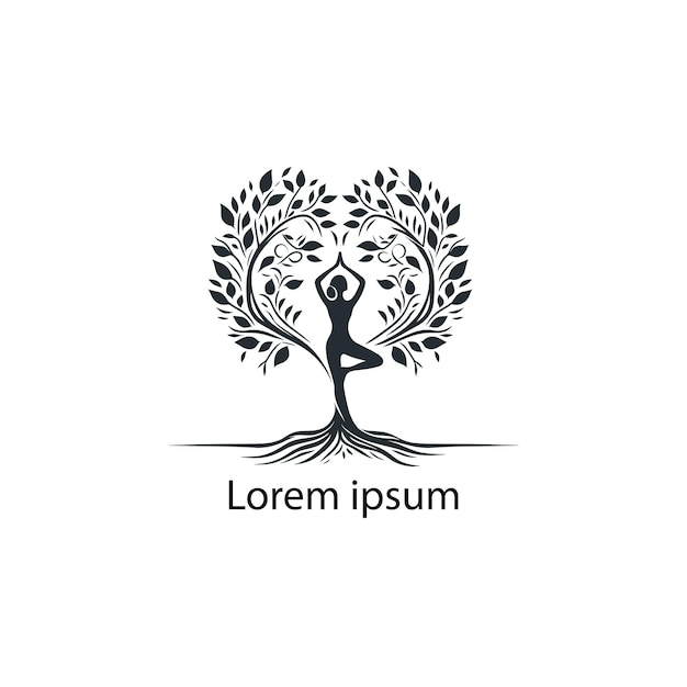 ein Yoga-Logo mit einem Baum und einer Person, die Yoga macht