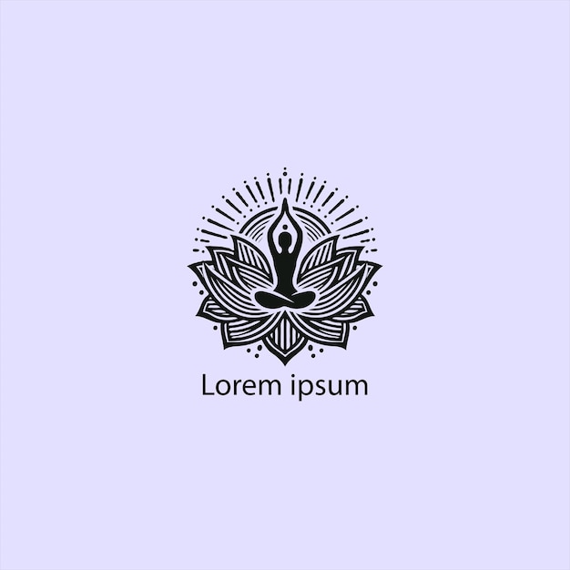 Ein yoga-logo mit lotus und einer person auf weißem hintergrund