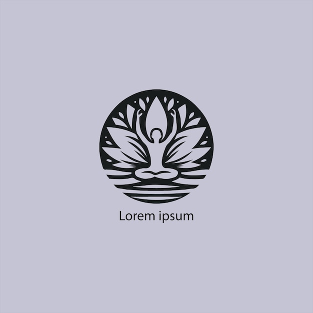 Ein Yoga-Logo mit Lotus und einer Person, die einen weißen Hintergrund macht