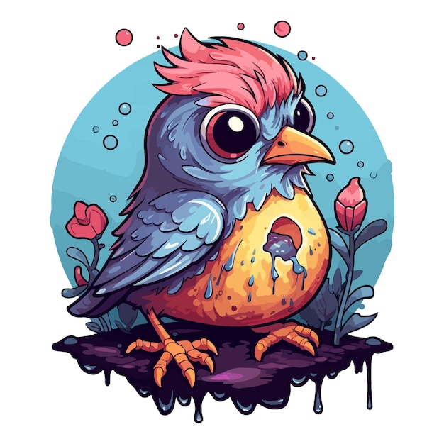 Ein Zeichentrickvogel sitzt auf einem Felsen-Fantasy-Sticker-Illustration, eine wunderschöne Kunstwerkillustration