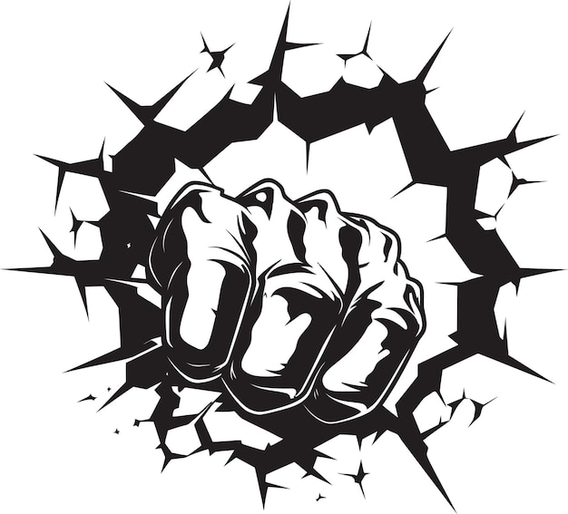 Vektor eindrucksvolles power black logo design mit fist und wall schwarz und fett cartoon fist breaking wall vect