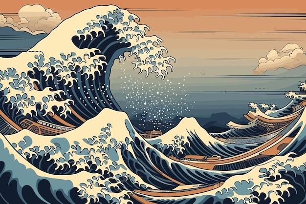 Eine alte große japanische WellenillustrationTraditionelle orientalische minimalistische Vektorillustration im japanischen Stil
