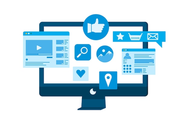Eine Analyse des Medienmarketingvektors. Arbeit und Analyse des sozialen Marketings von Webbannern