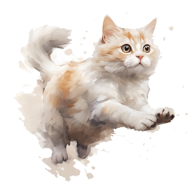 Eine Aquarell-Illustration einer niedlichen springenden Katze